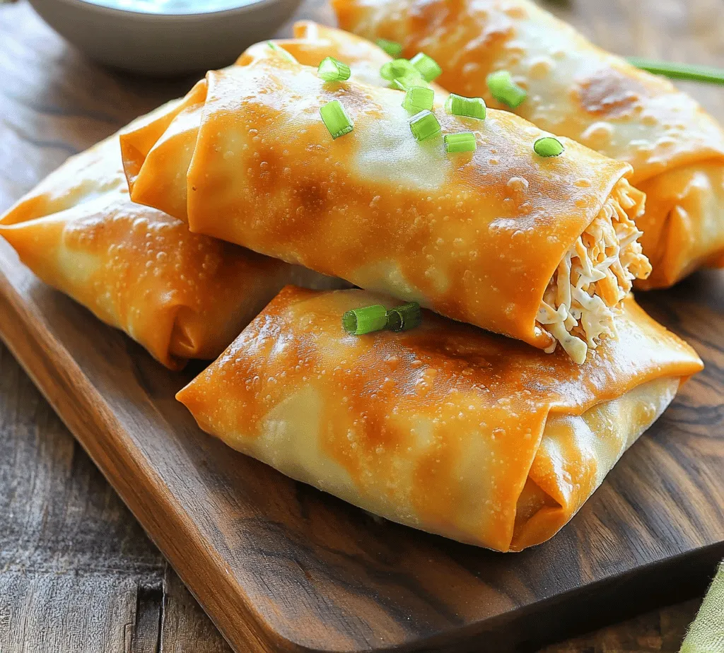 Buffalo Chicken Egg Rolls are a delightful twist on the traditional egg roll, infusing the bold flavors of Buffalo chicken into a crispy, crunchy exterior. This fusion dish combines the classic comfort of egg rolls with the spicy, cheesy goodness of Buffalo chicken, creating an irresistible appetizer or snack that is perfect for any occasion. Whether you