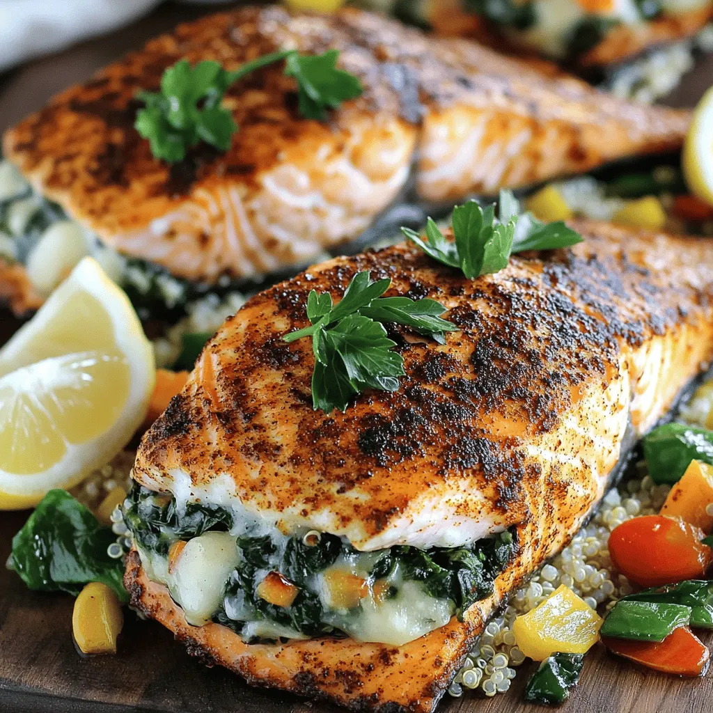Blackened Salmon Stuffed with Spinach and Parmesan Meal