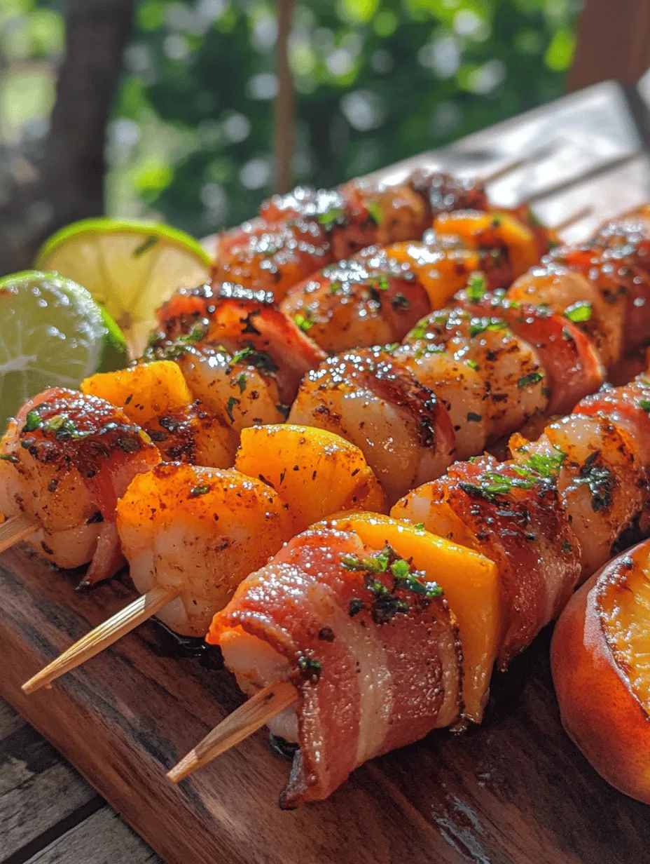 BBQ, Sweet Chili, &#038; Peach Bacon Wrapped Shrimp Kabobs