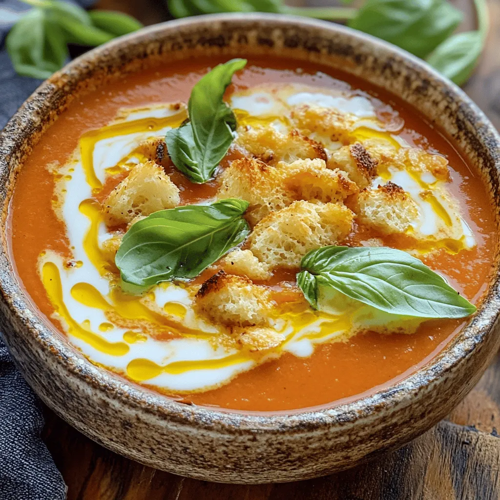 Roasted Tomato Bliss Soup with Crunchy Cheese Croutons