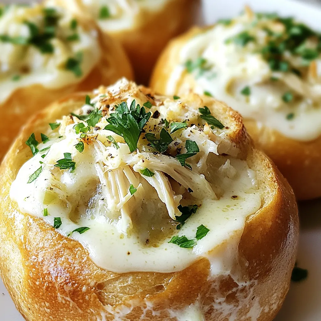 Chicken Alfredo Garlic Bread Bowls Delicious Dinner Idea