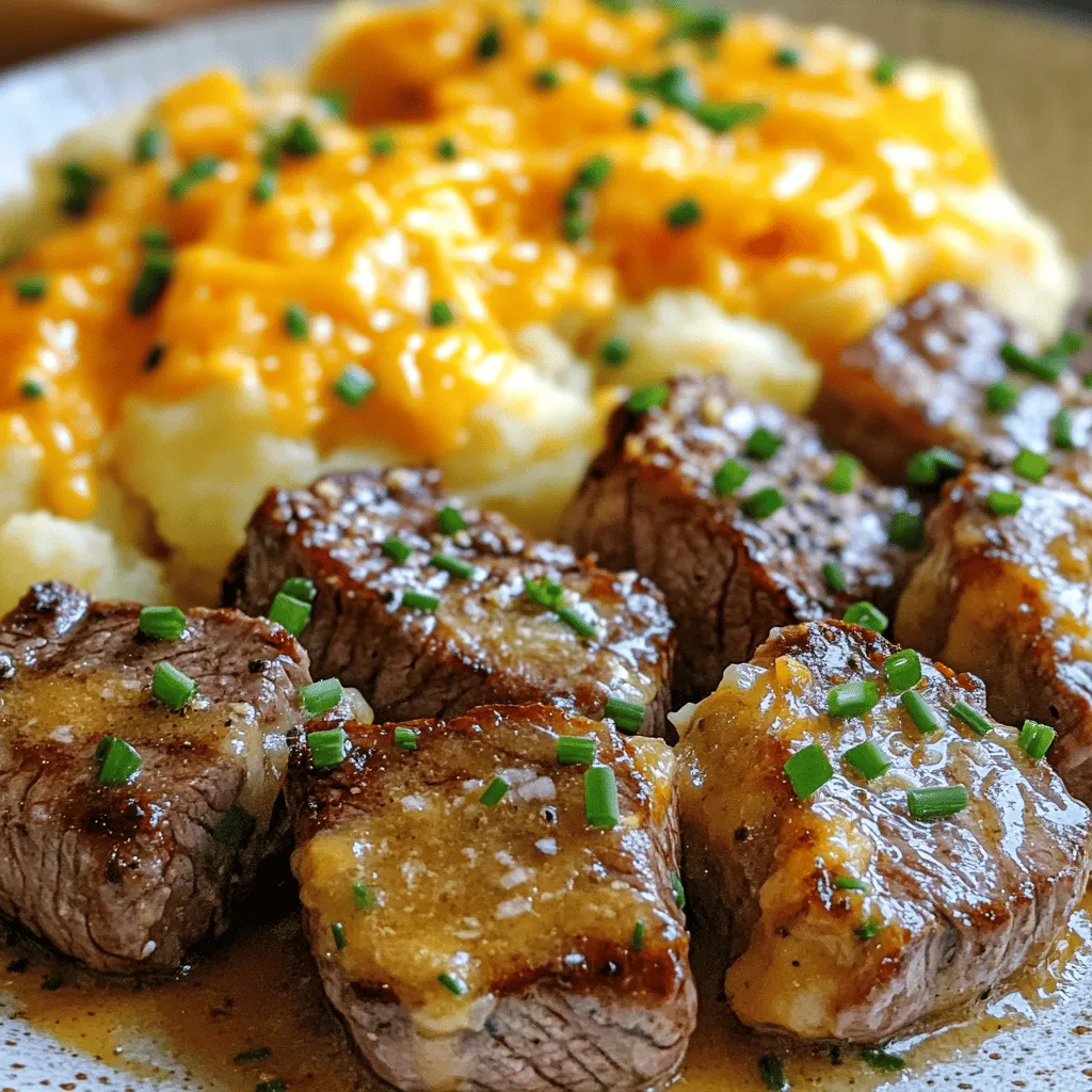 Garlic Butter Steak Bites and Cheesy Smashed Potatoes Delight