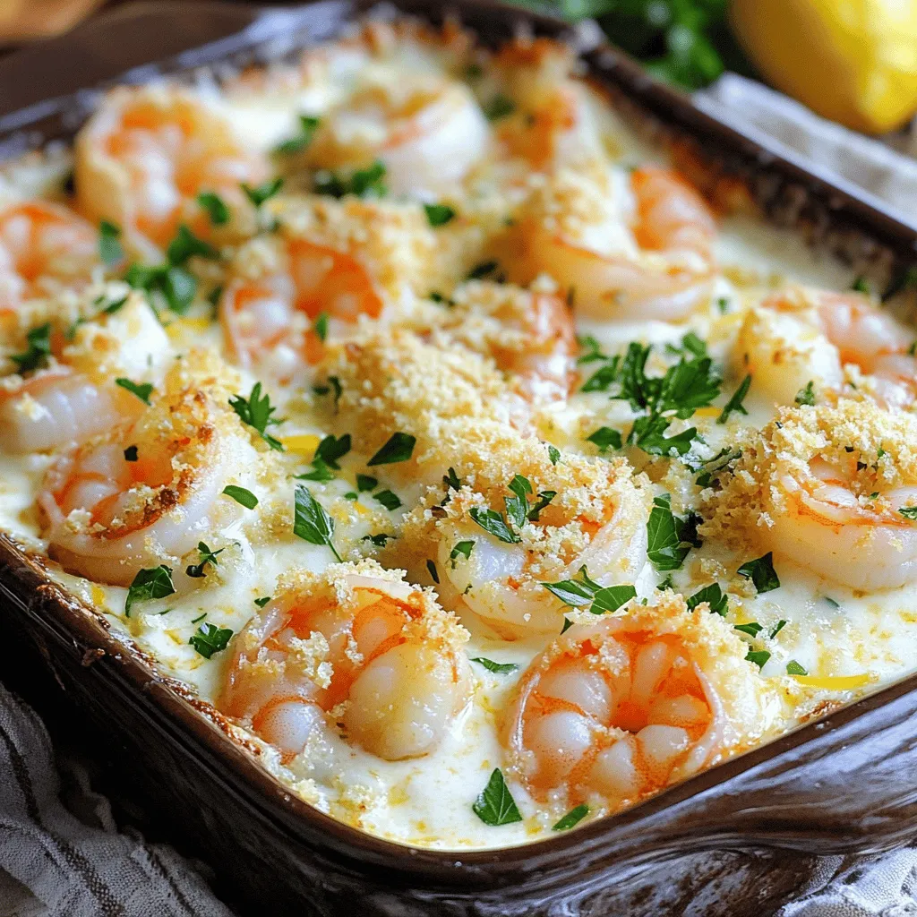To make a great garlic shrimp gratin, you need just a few key ingredients. First, choose high-quality shrimp. I recommend using large shrimp. They hold up well and taste amazing. You will need about one pound, peeled and deveined.