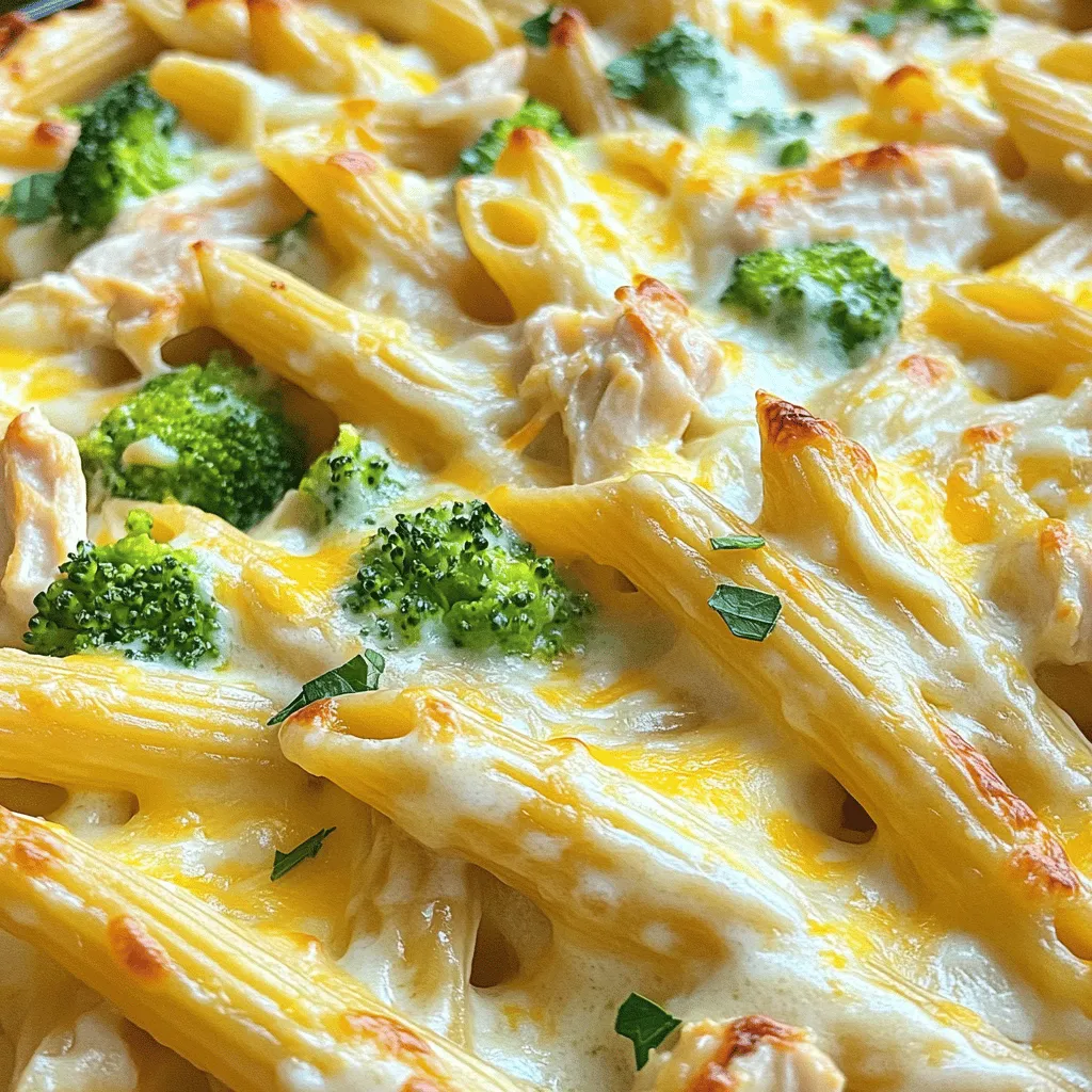 To make a tasty Chicken Alfredo Pasta Casserole, you need a few key ingredients. First, you will need cooked pasta. I like penne or rotini for this dish. Next, you