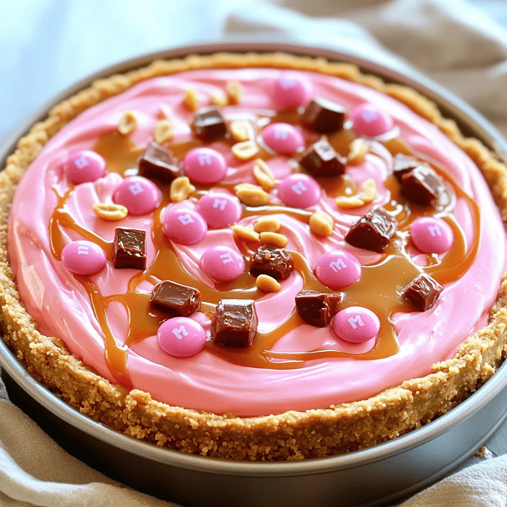 Pink M&#038;M Snickers Cheesecake Delightful and Easy Treat