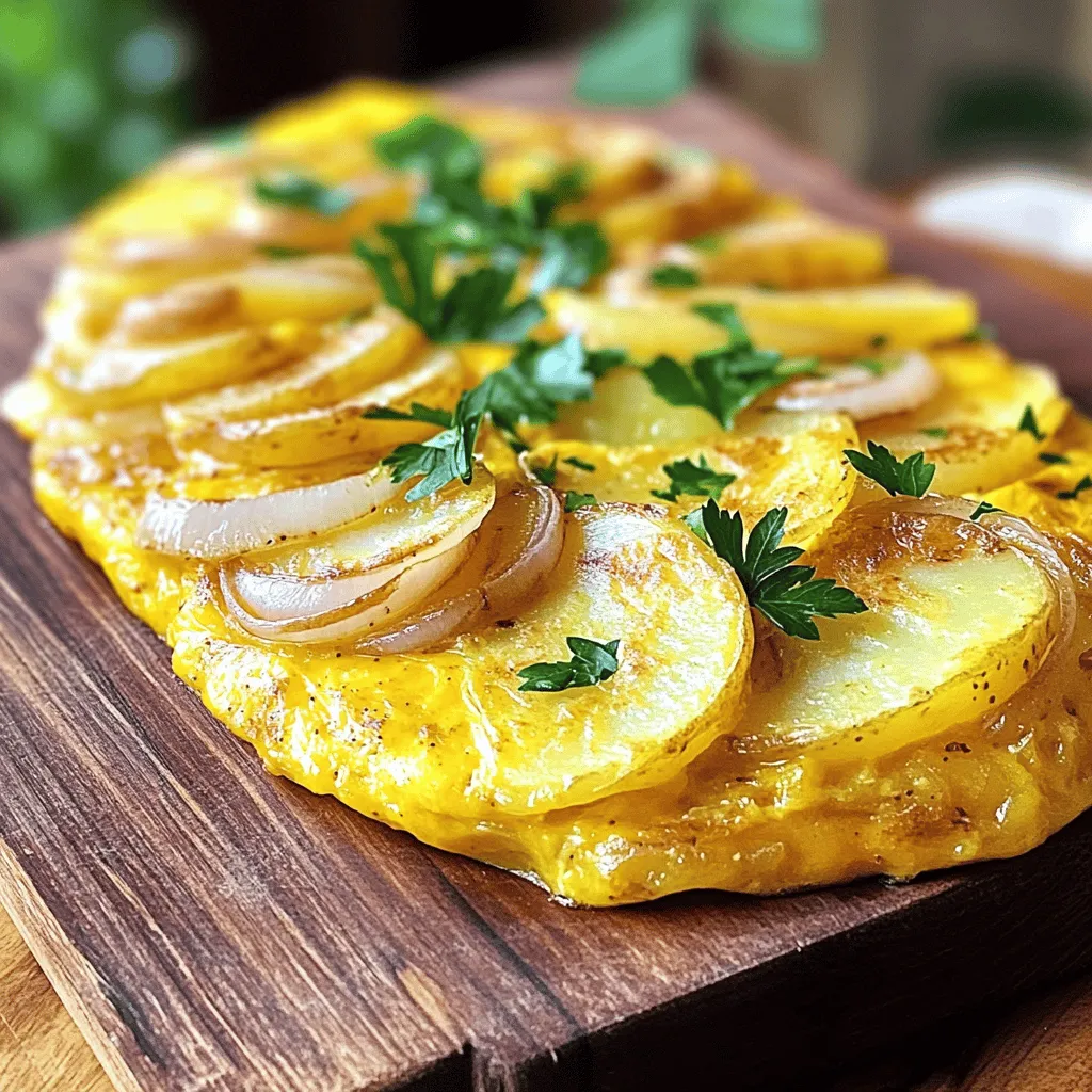 Tortilla Espanola, or Spanish omelette, has a few key ingredients. The main ones are eggs, potatoes, and onions. You need four large eggs for a rich flavor. Next, use two medium-sized potatoes. Peel and slice them thin. The potatoes provide the heartiness of the dish. A medium onion, finely chopped, adds sweetness.