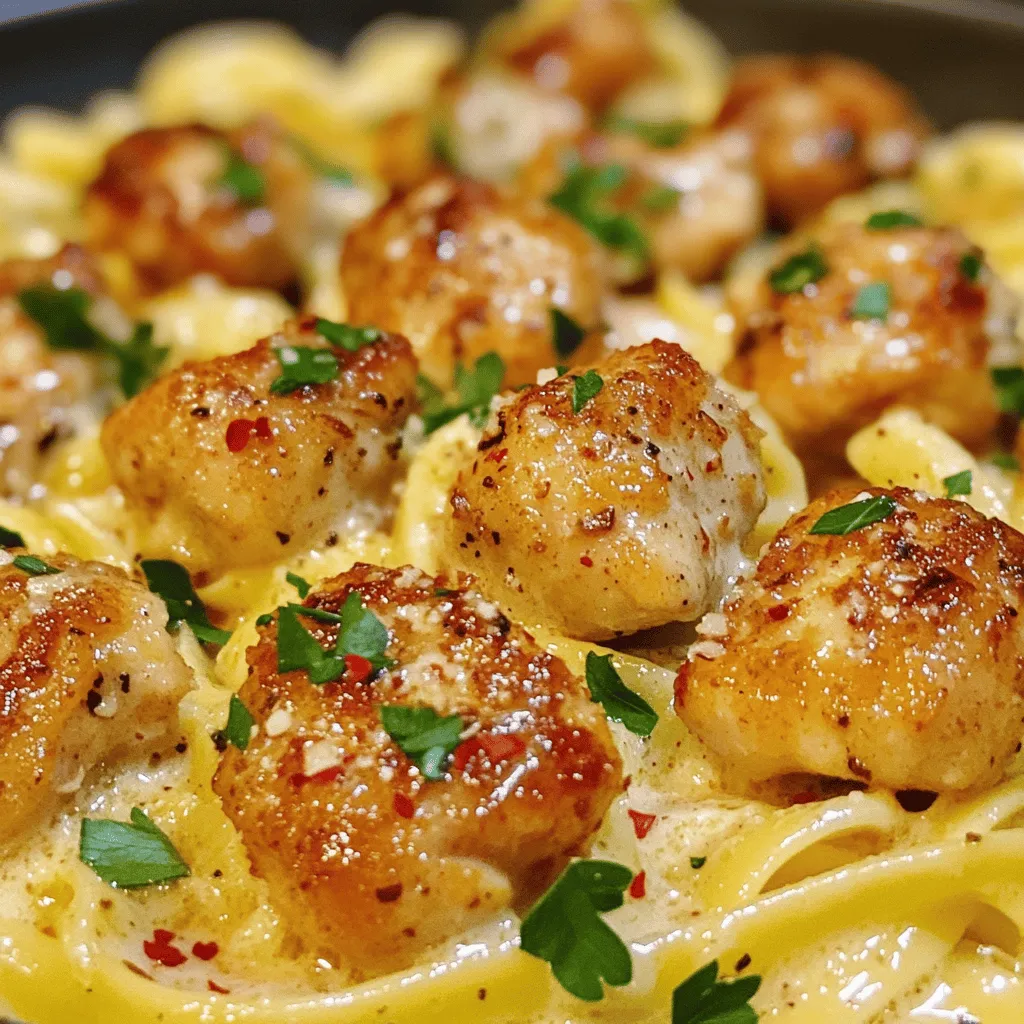 Garlic Butter Chicken Bites with Savory Creamy Parmesan Pasta