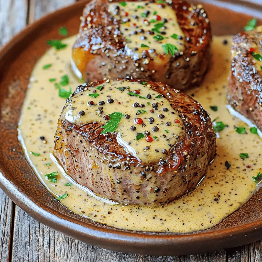 Seared Filet Mignon with Shallot Peppercorn Cream Sauce