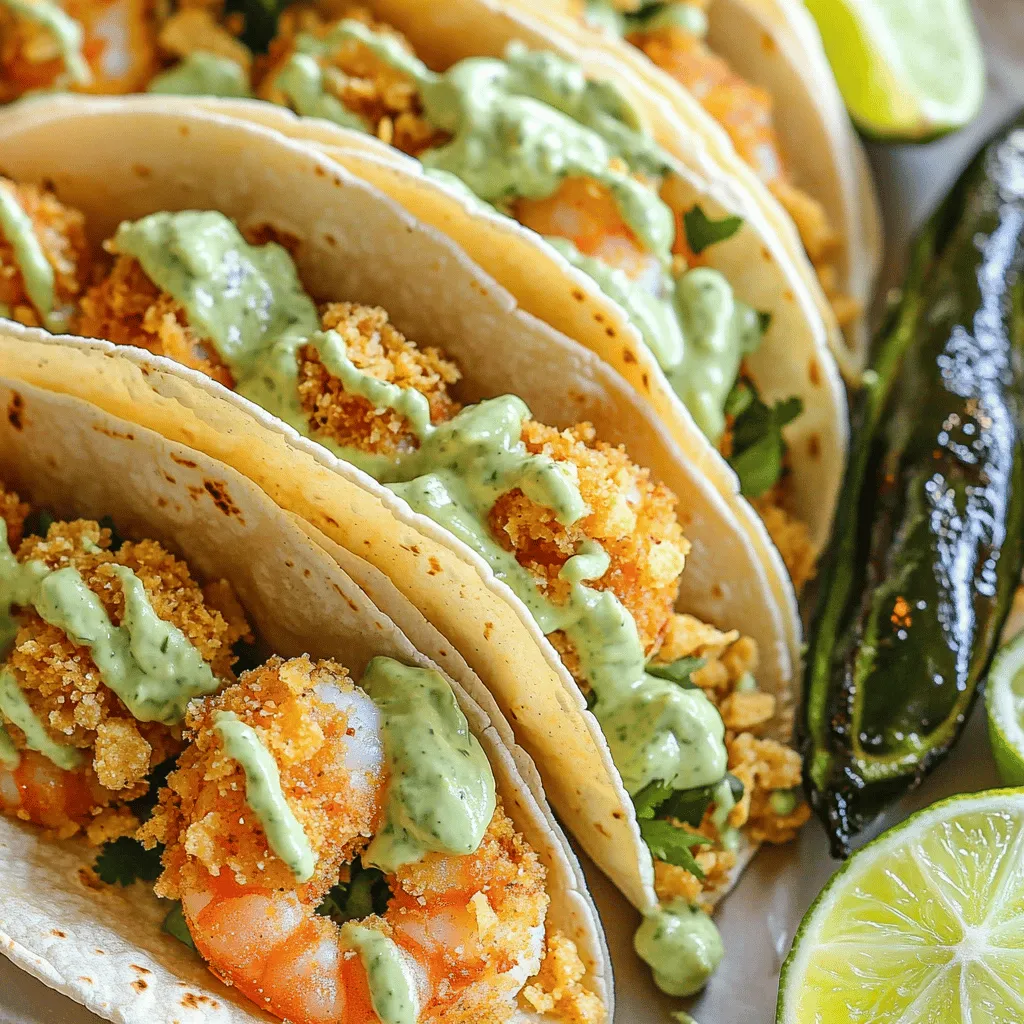 Crispy Shrimp &#038; Poblano Tacos with Avocado Cilantro Sauce