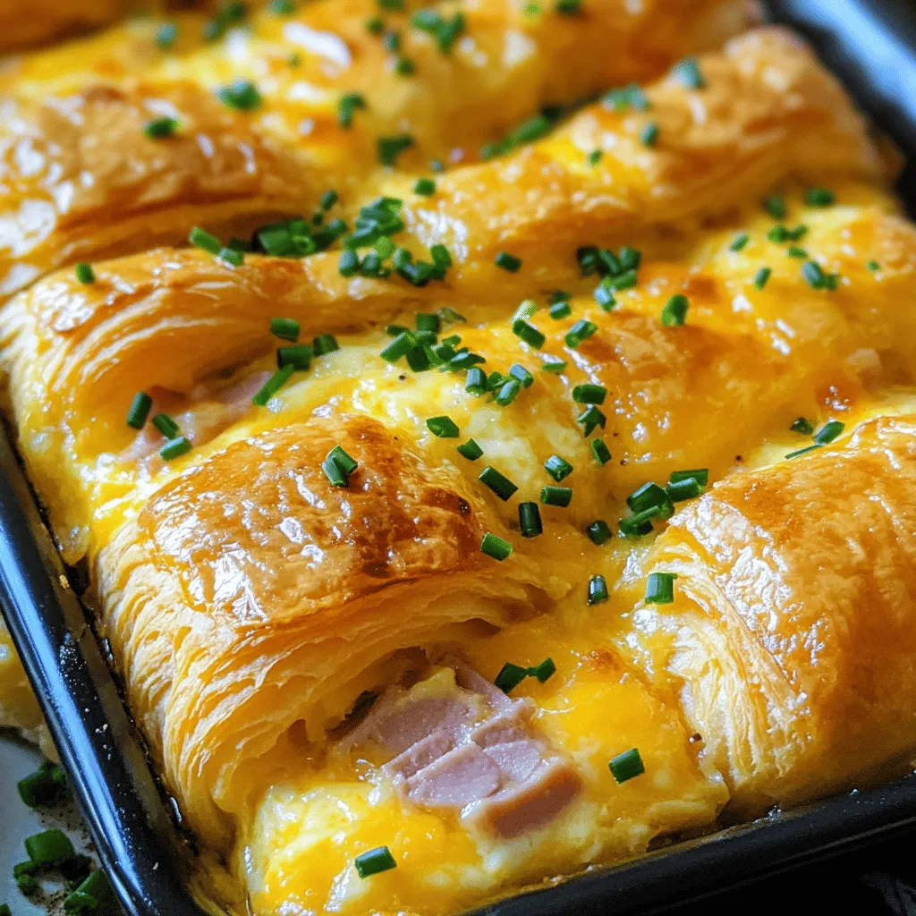 - 6 large croissants, preferably day-old - 1 cup diced ham - 1 cup shredded cheddar cheese - ½ cup shredded mozzarella cheese - 4 large eggs - 1 cup milk - ¼ teaspoon garlic powder - ¼ teaspoon onion powder - Salt and pepper to taste - Fresh chives or parsley for garnish (optional)