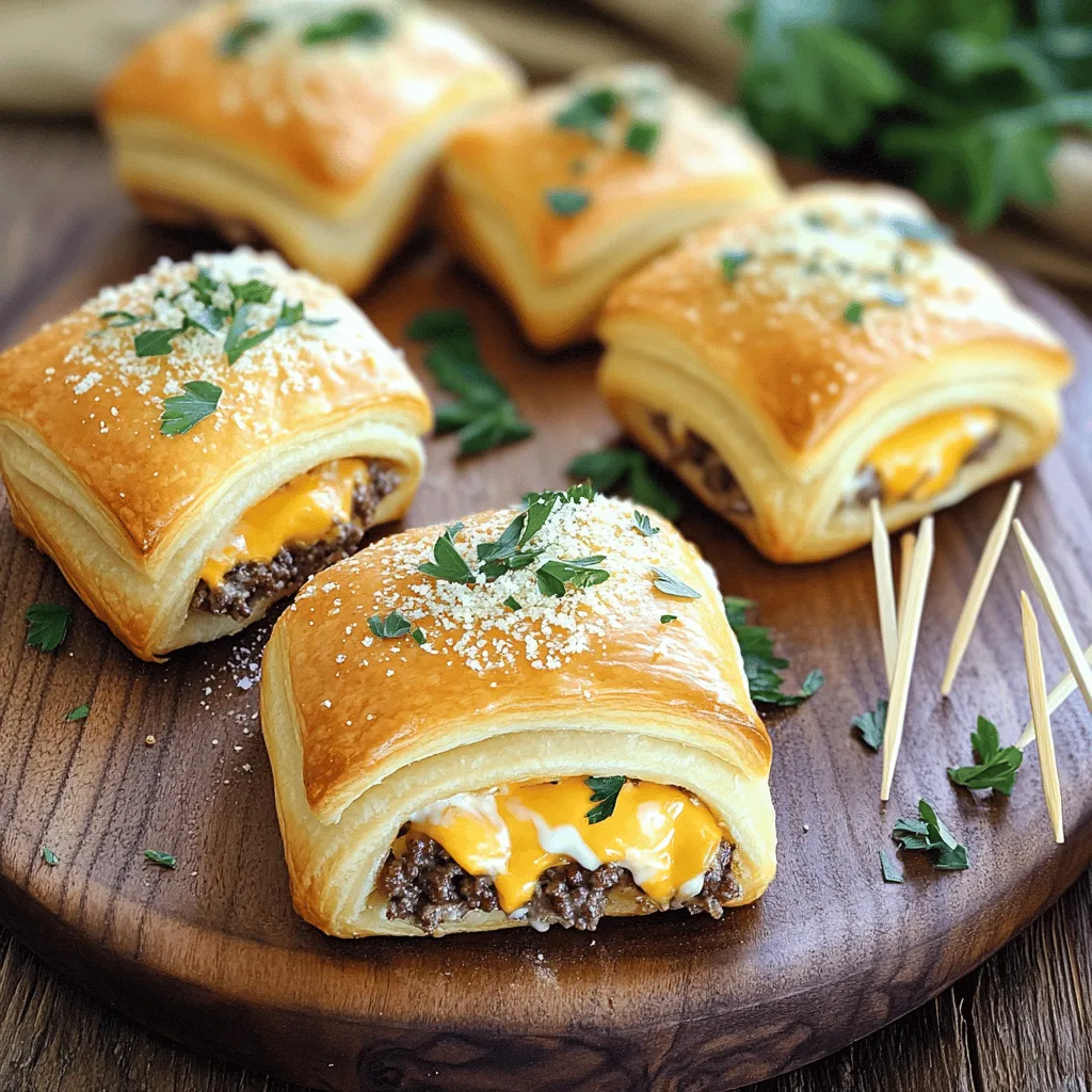Garlic Parmesan cheeseburger bombs are tasty, stuffed burger bites. They combine ground beef, cheese, and garlic in flaky dough. Each bite delivers a burst of flavor that makes them hard to resist. You can find these savory snack recipes at parties, game days, or family dinners. They are fun to eat and perfect for sharing.