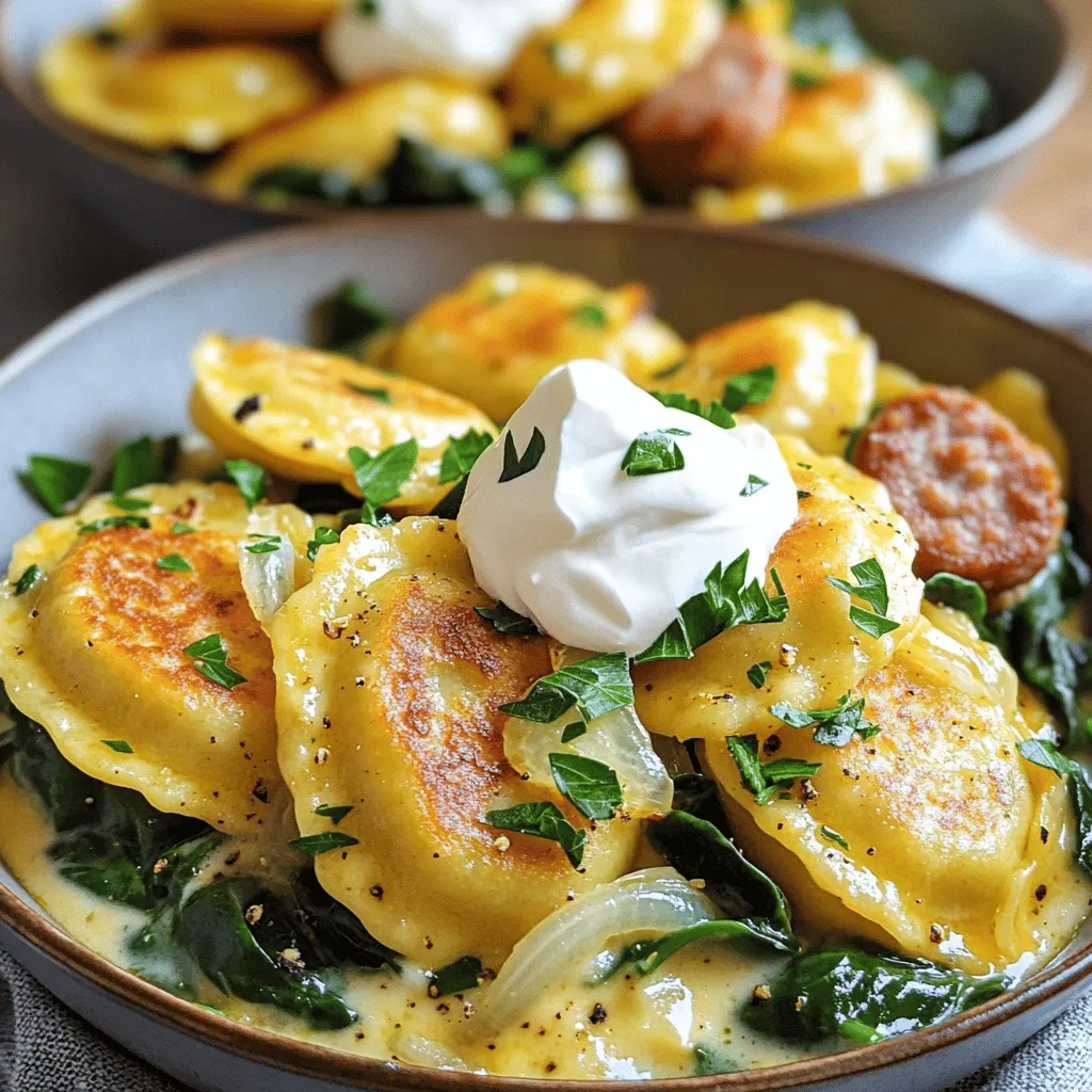 Creamy Pierogi and Turkey Sausage Skillet Delight