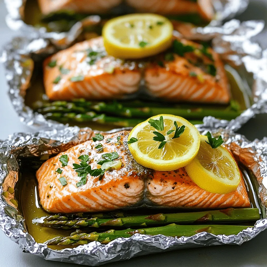 To make a tasty Baked Salmon in Foil with Asparagus, you need a few key ingredients. First, choose good salmon fillets. I like to use fresh, wild-caught salmon when possible. It has a rich flavor that makes for a healthy salmon dinner.
