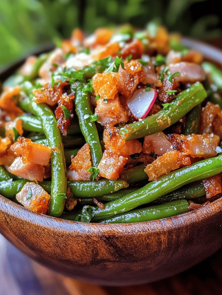 Crunchy Fried Green Beans with Savory Ham &#038; Radish Greens