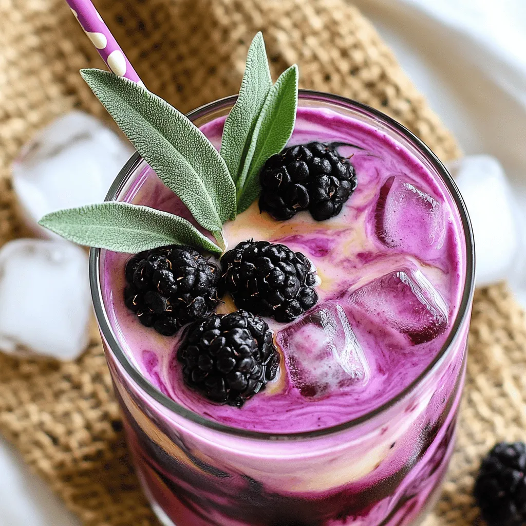 The blackberry sage iced tea latte recipe shines with fresh, simple ingredients. You need strong brewed black tea, fresh blackberries, and sage. Honey or agave syrup adds sweetness. Finally, milk brings a creamy touch.