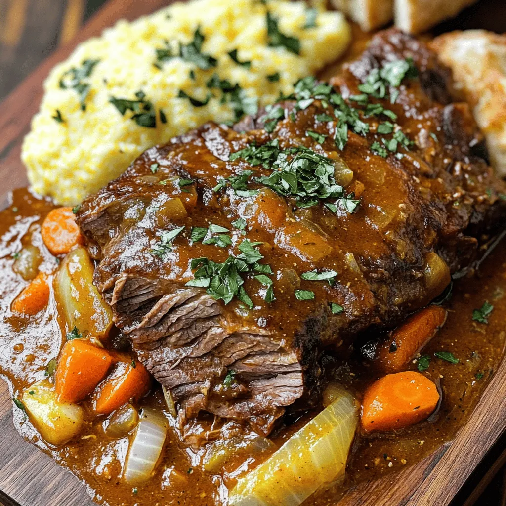 For a great Italian pot roast, you need some key ingredients. Start with: - 3 to 4 pounds chuck roast - 2 tablespoons olive oil - 4 cloves garlic, minced - 1 large onion, chopped