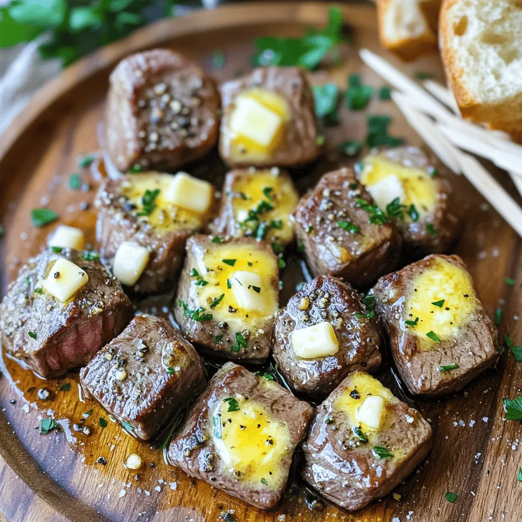 You need just a few simple ingredients to make irresistible garlic butter steak bites. First, choose your steak. I love using sirloin steak for this recipe. It’s tender, flavorful, and cooks well. Cut it into bite-sized cubes, about one inch each. This helps them cook evenly and quickly.