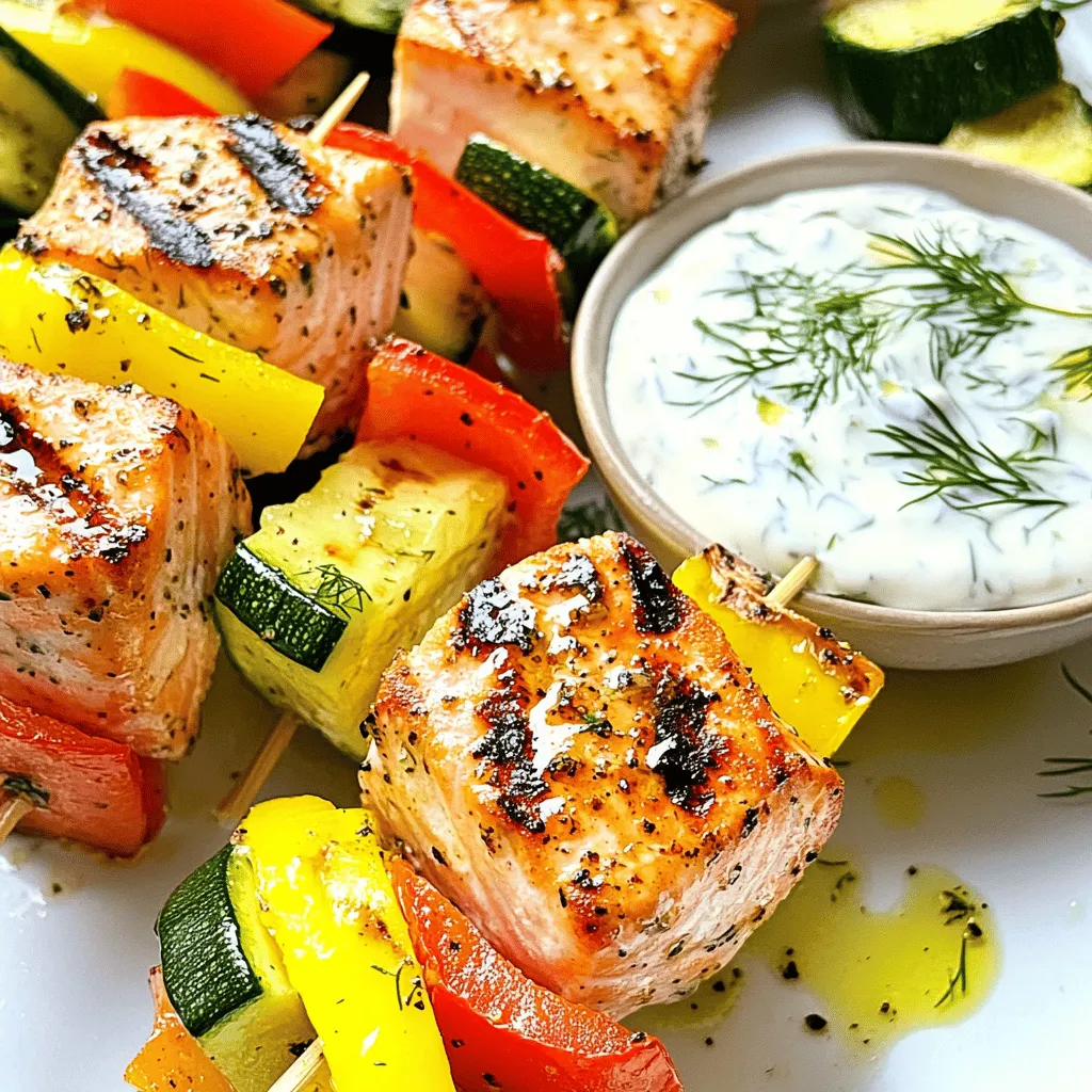 Grilled Salmon Skewers with Creamy Dill Yogurt Sauce: A Delicious Summer Delight