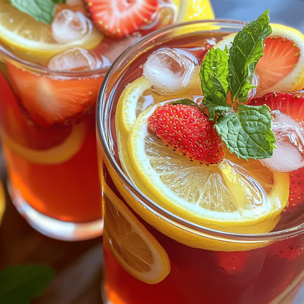 To make the best strawberry sweet tea, you need a few key ingredients. First, use 4 cups of water and 4 black tea bags. These create the base of the drink. Next, add 1 cup of fresh strawberries, hulled and sliced. The strawberries give the tea its fruity flavor. You also need ½ cup of sugar, but feel free to adjust this to taste. Lastly, include 1 tablespoon of fresh lemon juice for a bright note. This simple mix makes a delightful homemade strawberry sweet tea.