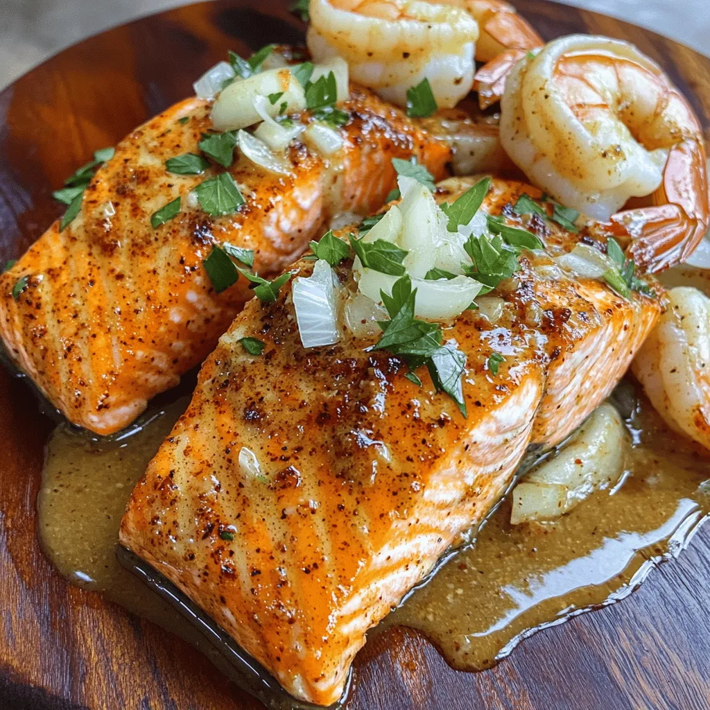 For a great Cajun salmon recipe, you need fresh seafood and bold spices. First, choose two salmon fillets, each about six ounces. You also need eight large shrimp, peeled and deveined. These seafood ingredients are key to making this dish shine.