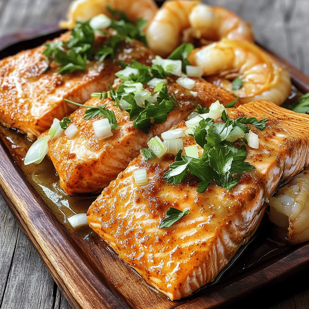 Cajun Salmon and Shrimp with Garlic Butter Sauce Delight