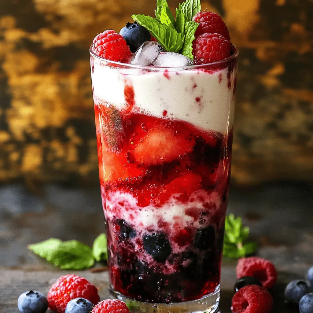 To make a tasty Berry Italian Cream Soda, you need a few key ingredients. The main stars are the mixed berries, which include strawberries, blueberries, and raspberries. You need 1 cup of these berries. They bring a burst of flavor that makes the drink special.