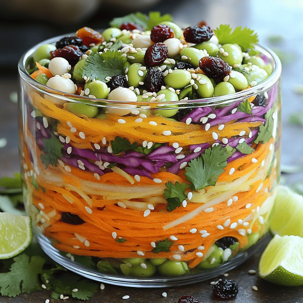 To make a vibrant raw carrot salad, you need fresh and colorful ingredients. Here’s what you will use: - 4 medium-sized carrots (1 orange, 1 purple, 1 yellow, 1 white), grated - 1 cup red cabbage, finely shredded - ½ cup steamed edamame (shelled) - ¼ cup fresh cilantro, chopped - 2 tablespoons sesame seeds (white and black mix) - ¼ cup raisins or dried cranberries - Juice of 1 large lime - 2 tablespoons olive oil - 1 teaspoon honey or maple syrup - Salt and pepper to taste