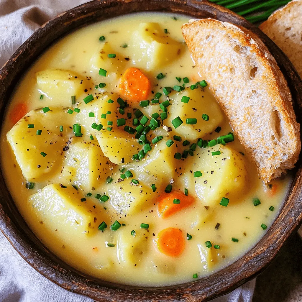 A great German potato soup starts with fresh and simple ingredients. You will need four large Russet potatoes. These potatoes are starchy and creamy when cooked. They give the soup a nice, thick texture.