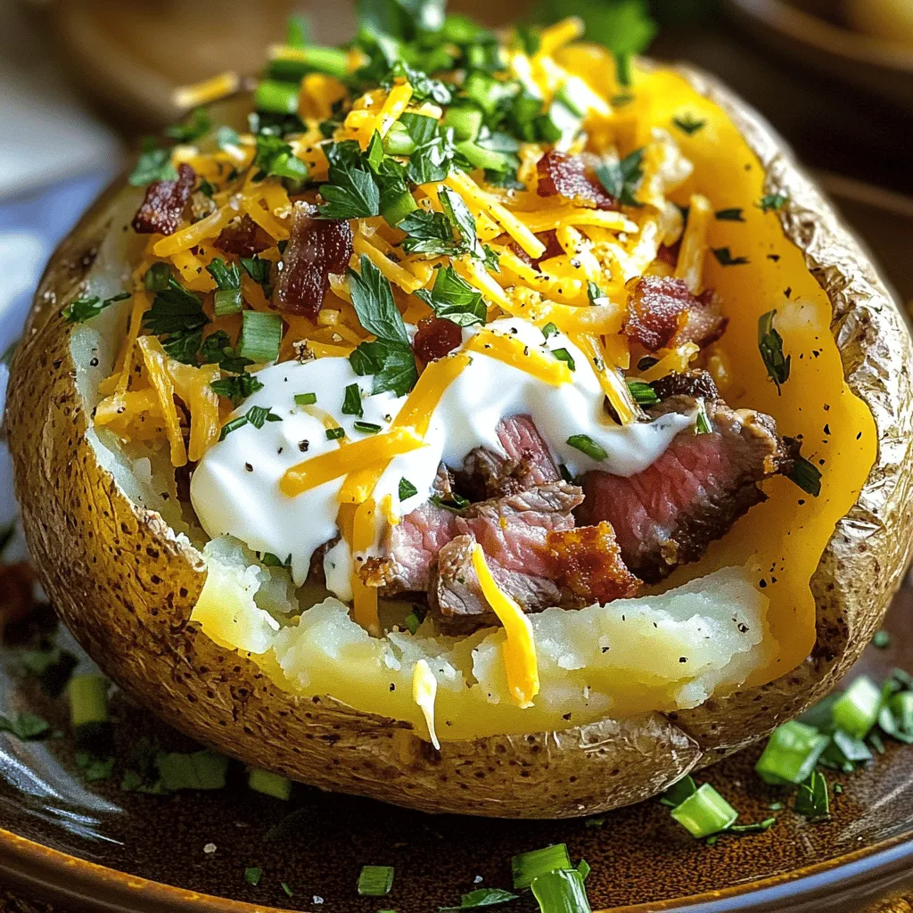 To make a loaded baked potato with steak bites, you need simple, fresh ingredients. Here are the key items for the recipe: