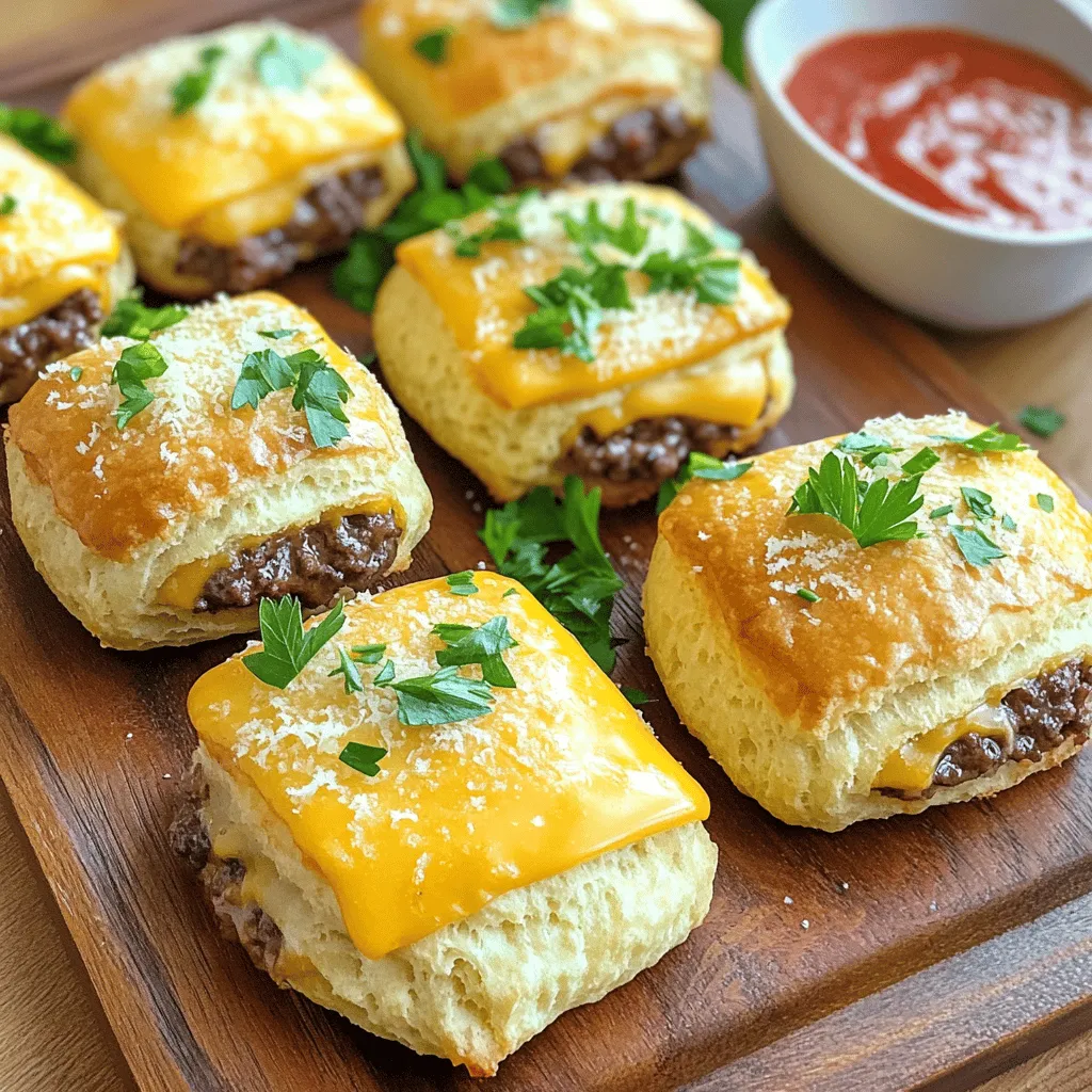 To make garlic parmesan cheeseburger bombs, you need simple, tasty ingredients. Start with one pound of ground beef. This will be the base of your bombs. Next, grab one cup of shredded cheddar cheese. This cheese adds a rich, creamy texture. You also need half a cup of grated Parmesan cheese for a salty kick.