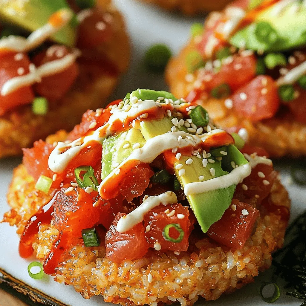 To make the best spicy tuna crispy rice, you need a few key ingredients. First, sushi rice is essential. It is short-grain and sticky, which helps hold the rice cakes together. You will need two cups of sushi rice and two cups of water.