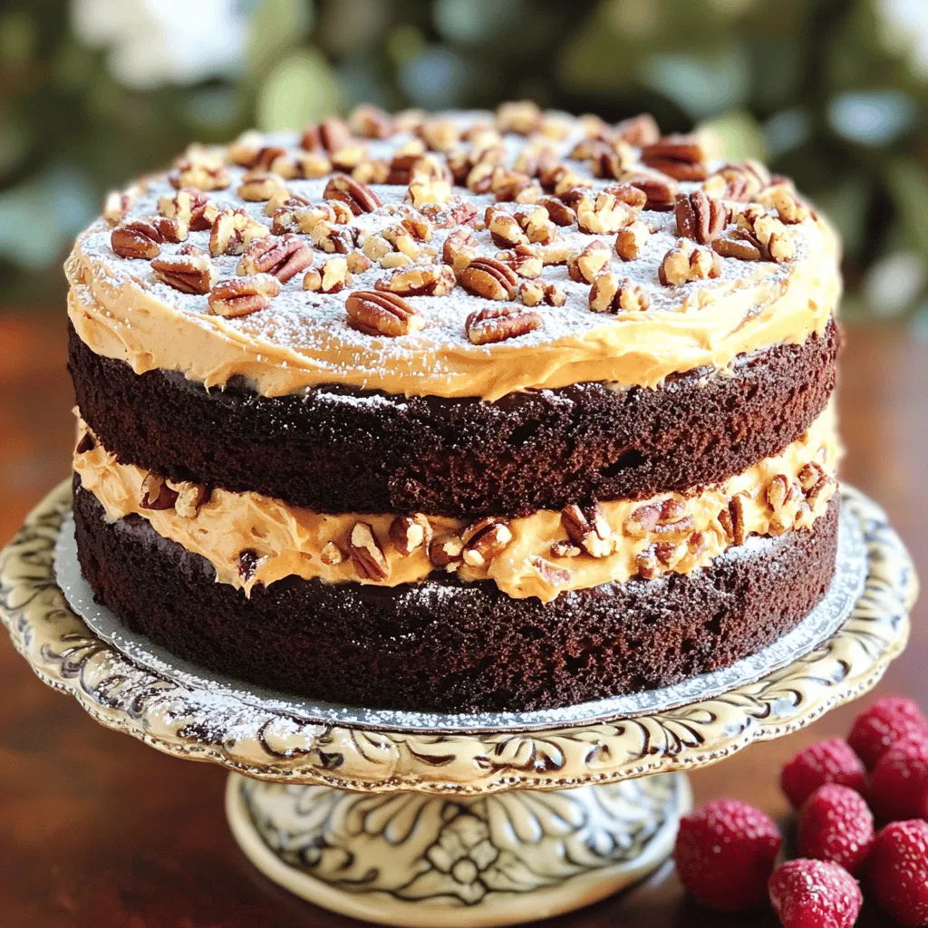 - 1 ¾ cups all-purpose flour - 1 ½ teaspoons baking powder - ½ teaspoon baking soda - ¼ teaspoon salt - 1 cup unsweetened cocoa powder - 1 cup unsalted butter, softened - 2 cups granulated sugar - 4 large eggs, separated - 1 teaspoon vanilla extract - 1 cup buttermilk - 1 cup sweetened shredded coconut - 1 cup pecans, chopped - 1 cup brown sugar - ½ cup evaporated milk