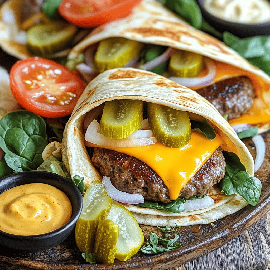 Grilled cheeseburger wraps are a fun twist on the classic burger. You get all the great tastes of a burger but wrapped in a warm tortilla. This mix makes them easy to eat and perfect for any meal. The best grilled cheeseburger wraps recipe includes juicy beef, melty cheese, and fresh toppings.