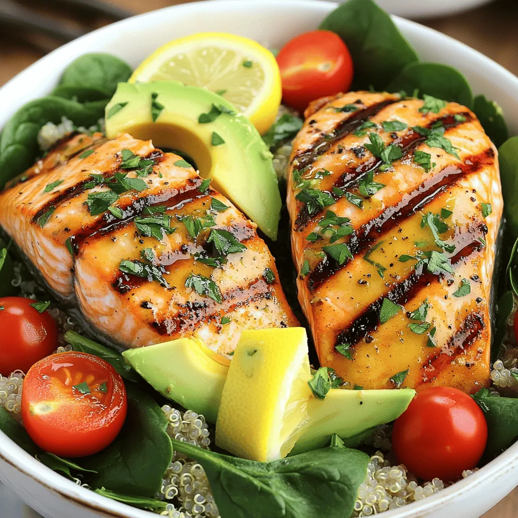 For the epic garlic-lemon salmon power bowl, you need fresh, quality ingredients. The star of this dish is the salmon. You want two fillets, about six ounces each. Salmon is rich in omega-3 and adds great flavor.