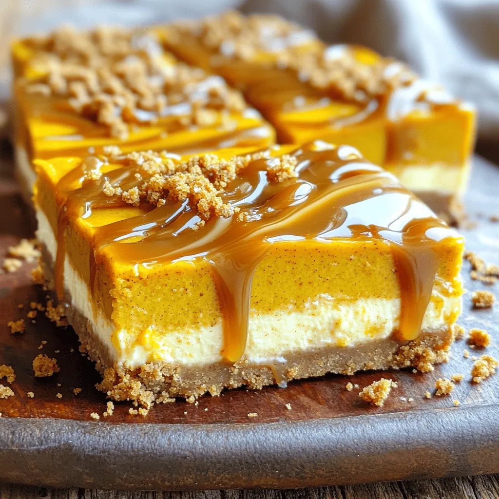 Pumpkin Caramel Cheesecake Bars with Gingersnap Base