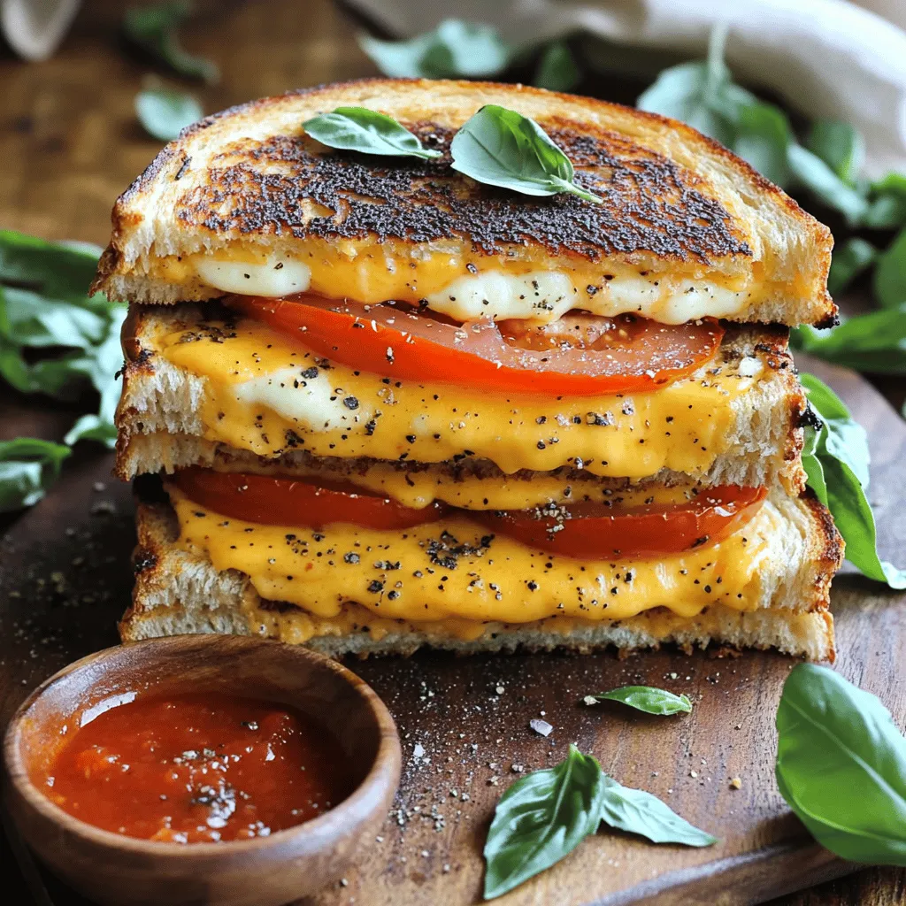 To create the best triple decker tomato grilled cheese, you need a few key ingredients. First, choose the right bread. I love using artisan sourdough. This bread has a great flavor and texture. It holds up well to grilling and gives a nice crunch.