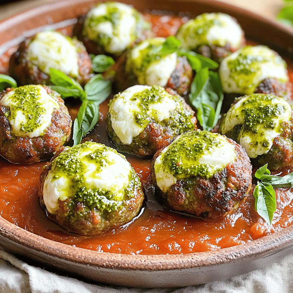 Pesto Mozzarella Stuffed Meatballs Savory Dinner Delight