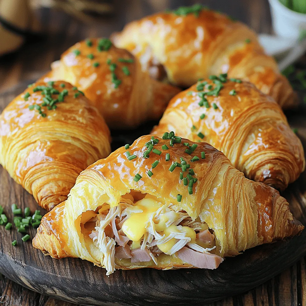 To make baked chicken ham and cheese croissants, you need the following ingredients: