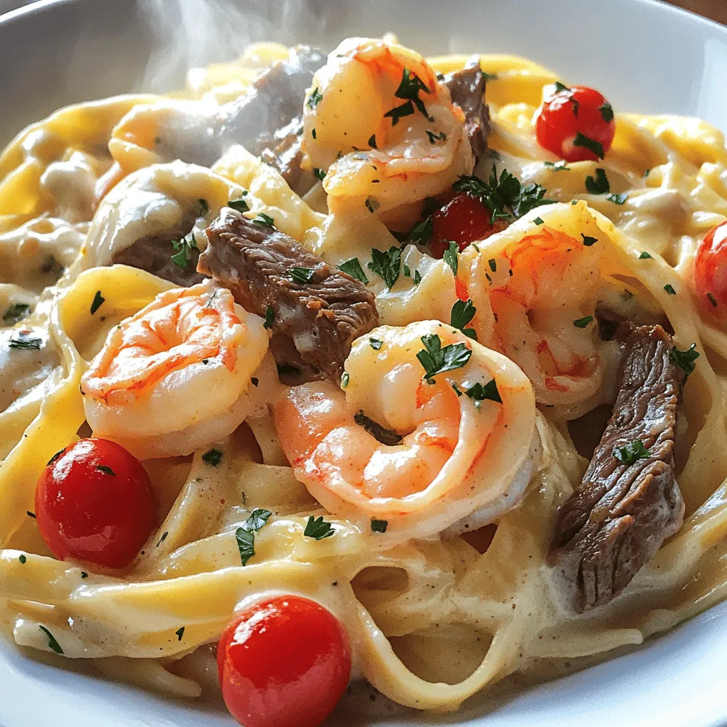 Cajun Shrimp and Steak Alfredo Tasty Dinner Idea