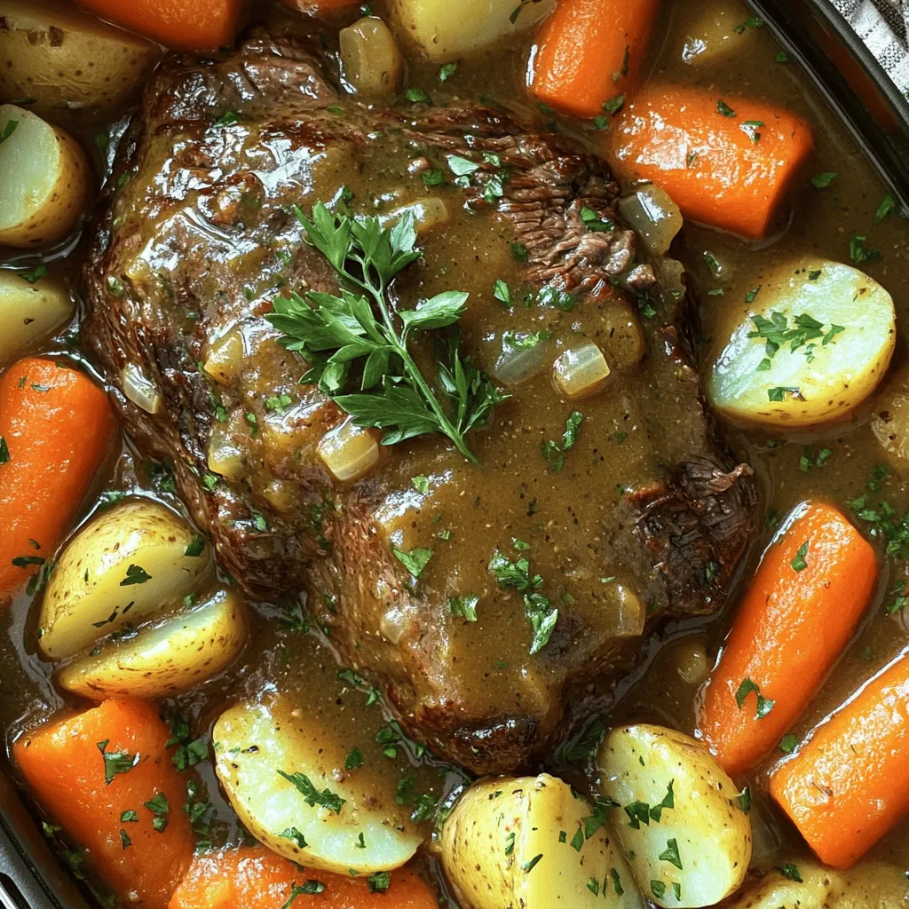 To make a savory pot roast, you need a few key ingredients. Start with 3-4 pounds of beef chuck roast. This cut is perfect for pot roast because it becomes tender and juicy. Next, gather your seasonings. You will need salt, black pepper, garlic powder, onion powder, dried thyme, and dried rosemary. These spices create a rich flavor.