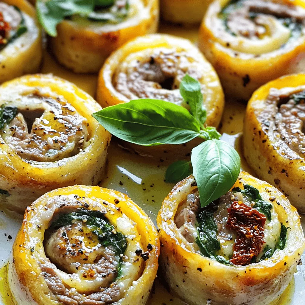 - 1 lb flank steak, pounded thin - 2 cups fresh spinach, chopped - 1 cup ricotta cheese - ½ cup grated Parmesan cheese - ¼ cup sun-dried tomatoes, chopped - 2 cloves garlic, minced - 1 teaspoon Italian seasoning - Salt and pepper to taste - Olive oil for drizzling - Fresh basil leaves for garnish