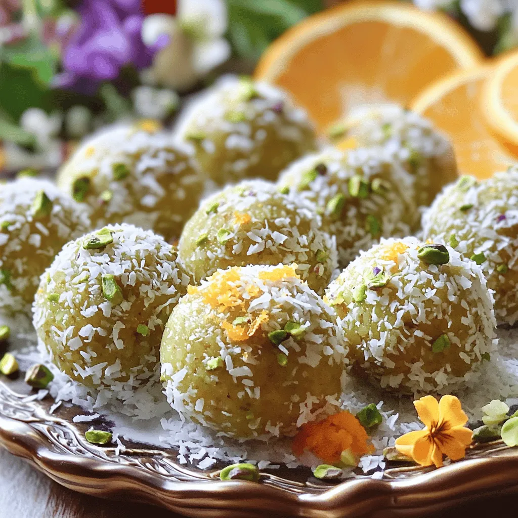 The main ingredients for orange blossom delight balls are simple and wholesome. You need almond flour, unsweetened shredded coconut, honey or maple syrup, and orange blossom water. Each ingredient plays a key role in creating a tasty treat.