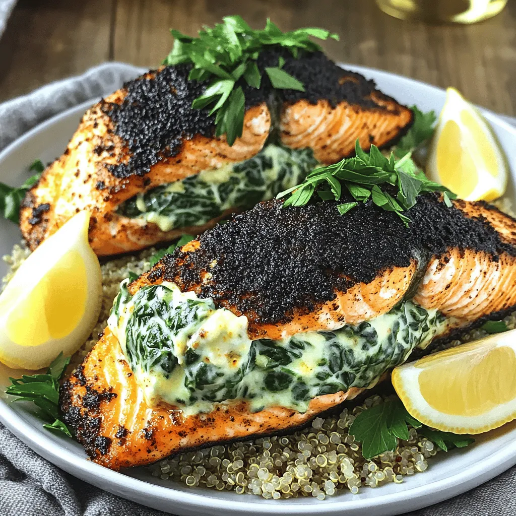 Blackened Salmon Stuffed with Creamy Spinach &#038; Parmesan