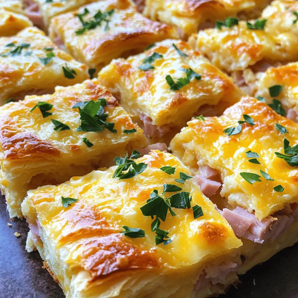 - 4 large buttery croissants, torn into bite-sized pieces - 1 cup cooked ham, diced - 1 cup shredded cheddar cheese - 1 cup shredded mozzarella cheese - 6 large eggs - 1 cup milk - ½ teaspoon garlic powder - ½ teaspoon onion powder - Salt and pepper to taste - Fresh parsley, chopped (for garnish)