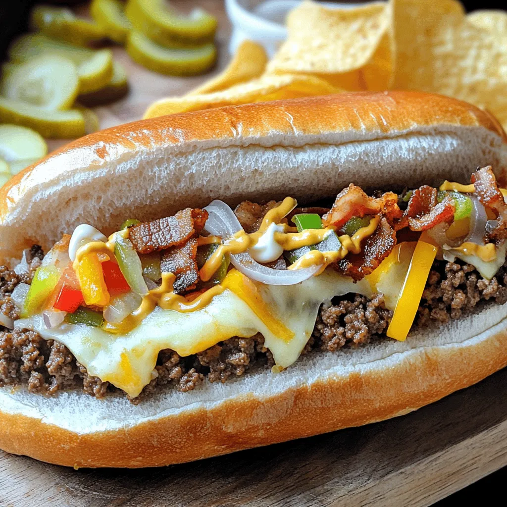 To make a great chopped cheese sandwich, you need a few key ingredients. First, ground beef is the star. I like to use one pound for four servings. Next, beef bacon adds a tasty twist. Four slices give it a nice crunch.