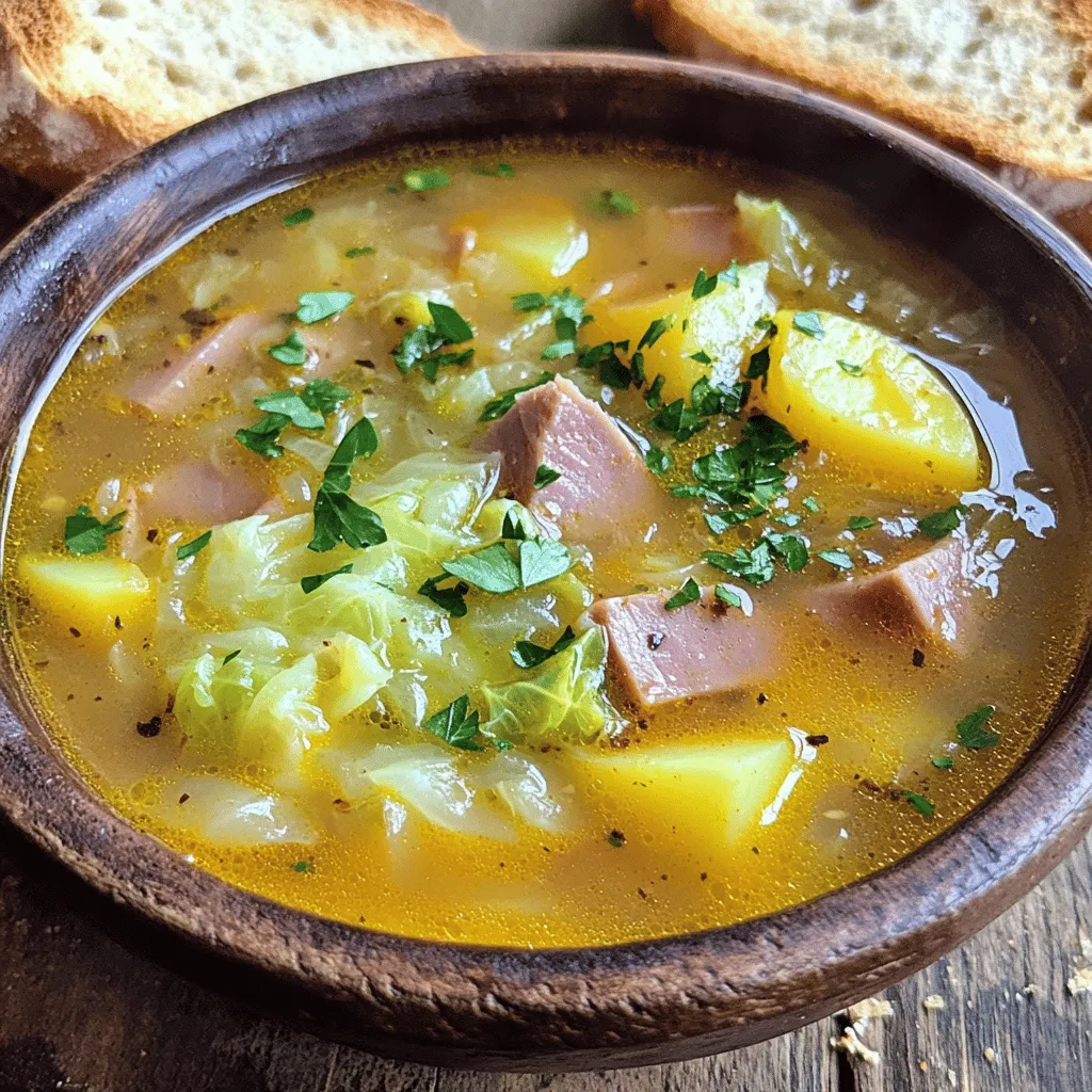 To make this cozy ham bone soup, you need a few key ingredients. The heart of this dish is the ham bone. It adds rich flavor and some tender meat. You will also need six cups of low-sodium chicken broth. This broth brings warmth and depth to the soup.