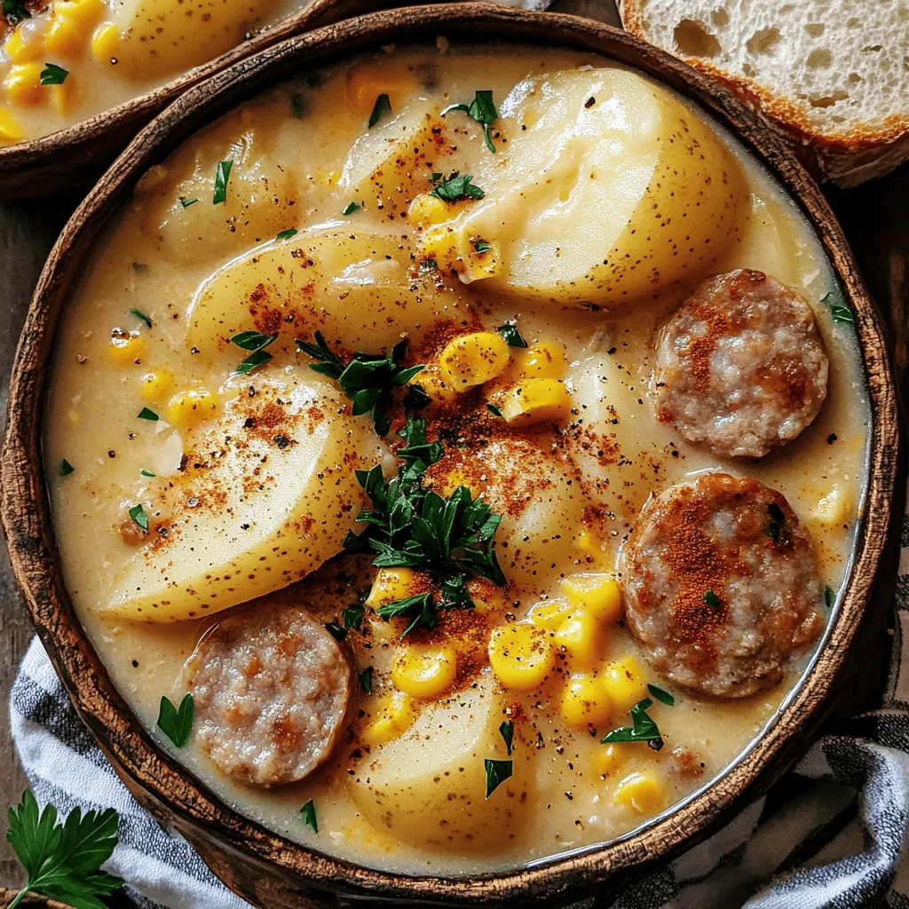 - 6 medium potatoes, peeled and diced - 1 lb (450g) sausage (Italian or your choice), sliced - 1 medium onion, chopped - 2 cloves garlic, minced