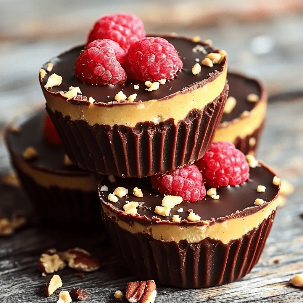 To make Chocolate Raspberry Peanut Butter Cups, gather these ingredients: - 1 cup dark chocolate chips (preferably dairy-free) - ½ cup creamy peanut butter - ¼ cup maple syrup - ½ teaspoon vanilla extract - 1 cup fresh raspberries - Pinch of salt - Optional: ¼ cup crushed nuts (e.g., almonds or hazelnuts) for added crunch