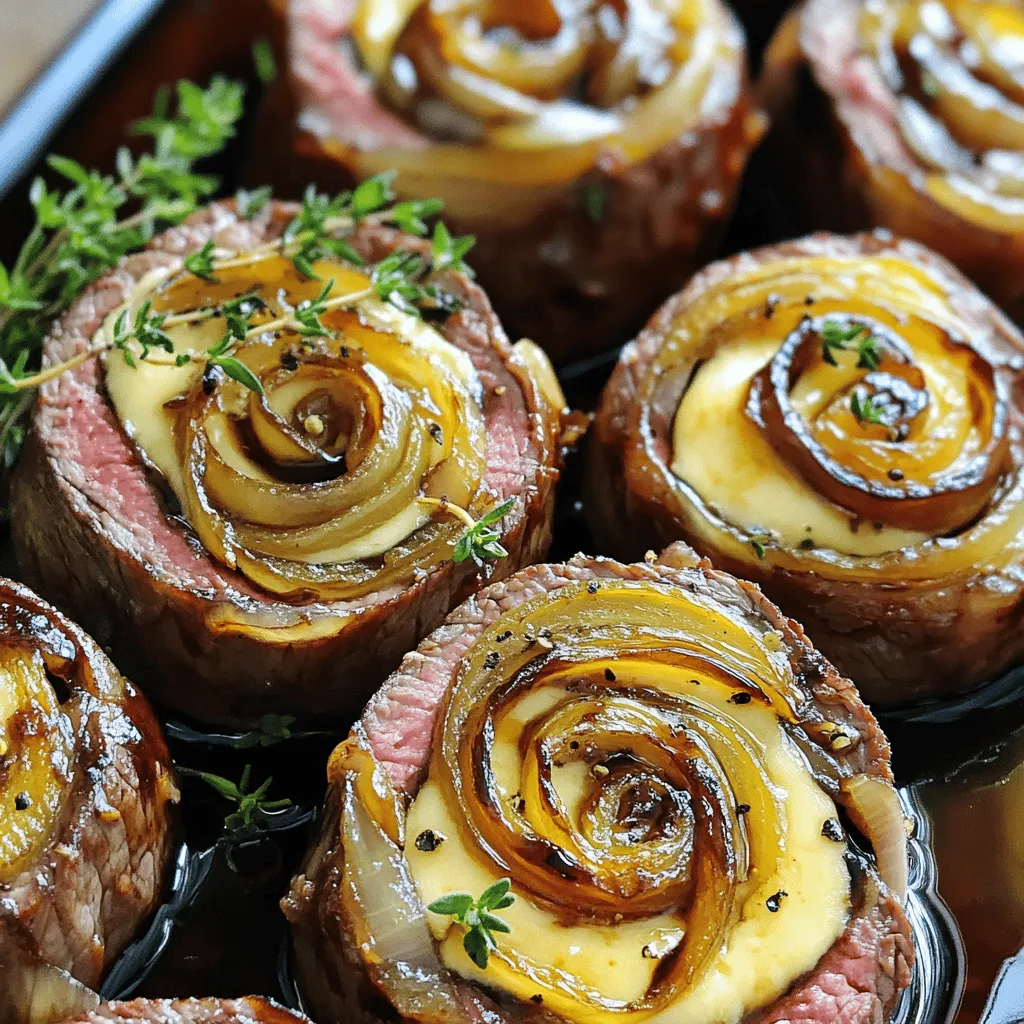 To make French Onion Steak Pinwheels, you need fresh and simple ingredients. The key is to balance flavors. Here’s what you will need: