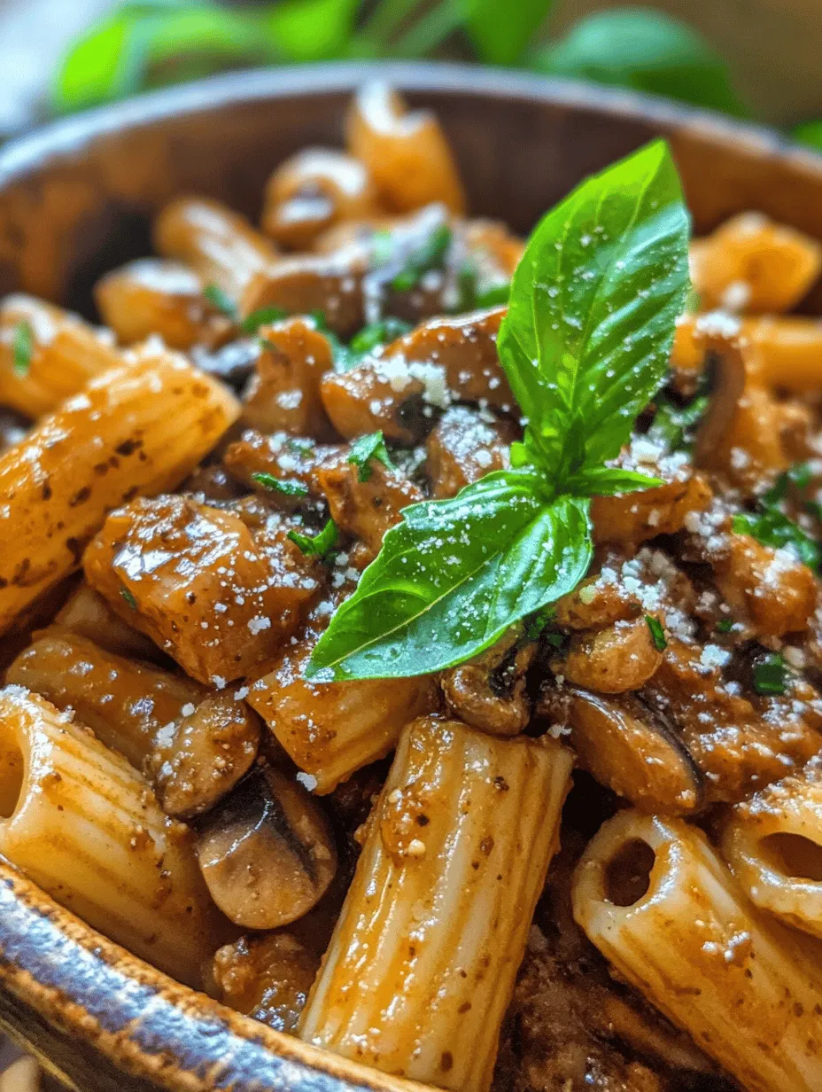 Rigatoni with Vegan Walnut Mushroom Meat Sauce